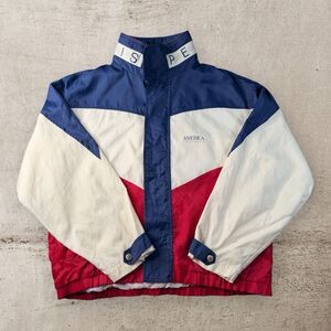 Vintage Perry Ellis America Windbreaker Jacket Large Colorblock Spell Out 90s
